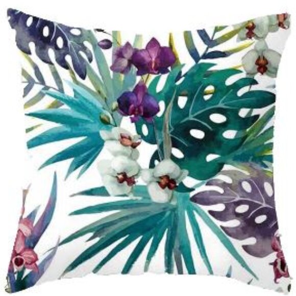 Floral Blue & Purple Tropical Palms Pillow Cover - Picture 1 of 4